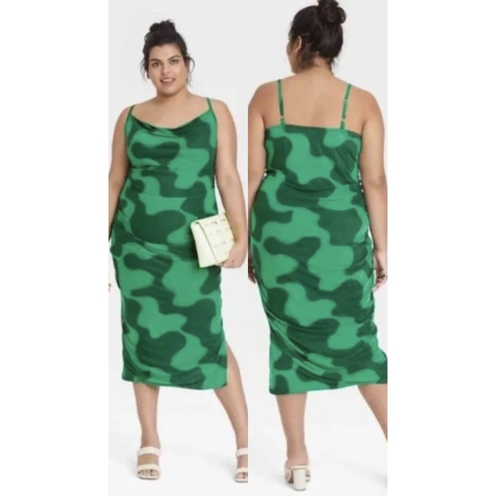 Green Wavy Slip Midi Dress - Women